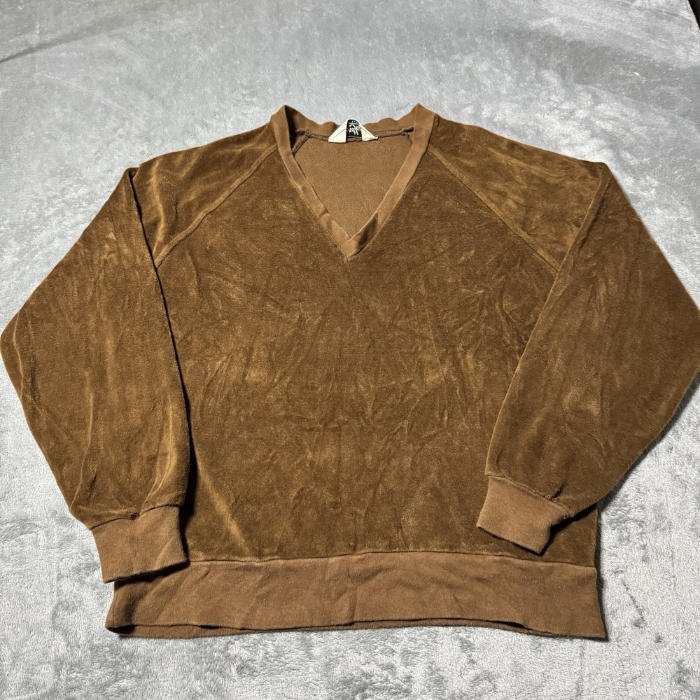 VINTAGE Lord Jeff Sweater Men Large Brown Velvet Pullover 70s 80s USA Made *